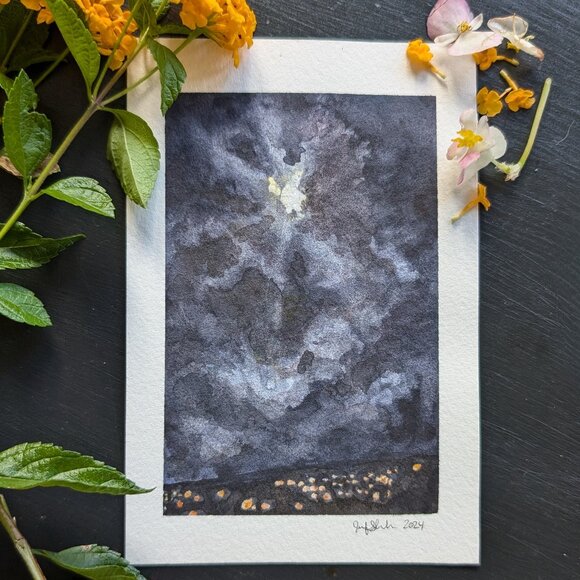 The Moon is a Spotlight - Tiny Original Watercolor Artwork - Picture 5 of 5